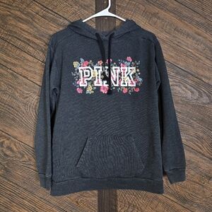 PINK Victoria's Secret Dark Gray Floral Hoodie Size XS Oversized